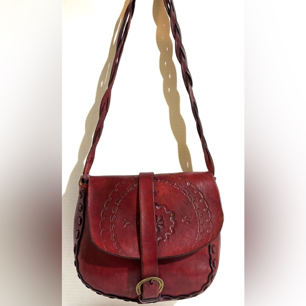 Vintage handmade crossbody Elegant Red Leather Handbag